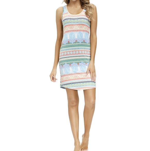 Echo Lounge Sleep Night Dress Chemise Sleeveless Scoop Neck Multicolor L NWT - Picture 3 of 16